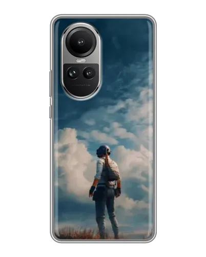 Чехол для OPPO Reno 10 с картинкой «Герой PUBG на скале»