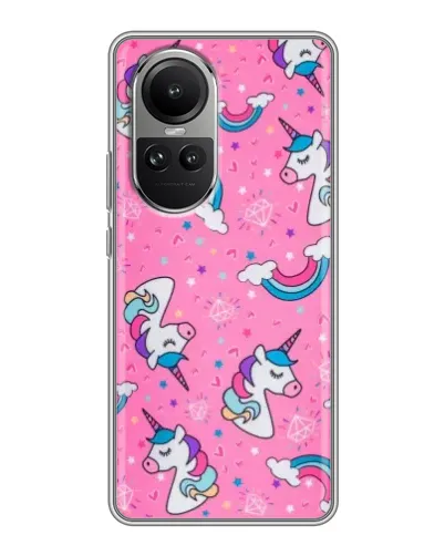 Чехол для OPPO Reno 10 с картинкой «Unicorn паттерн розовый»