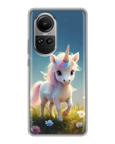 Чехол для OPPO Reno 10 с картинкой «Единорог на поляне»