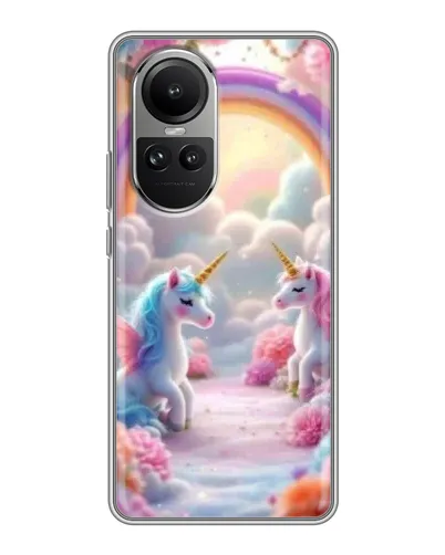 Чехол для OPPO Reno 10 с картинкой «Радуга и единороги»