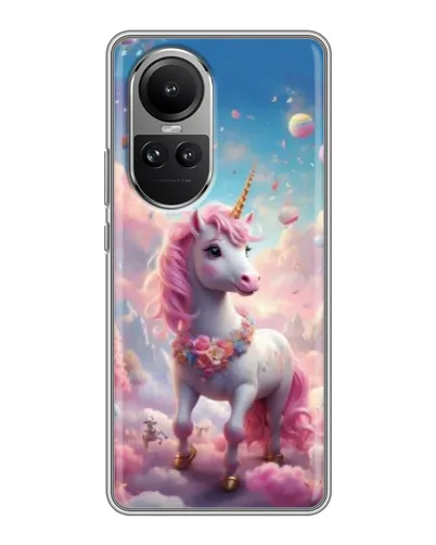 Чехол для OPPO Reno 10 с картинкой «Единорог среди облаков»