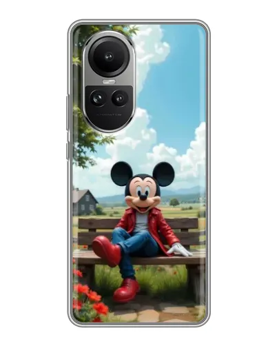 Чехол для OPPO Reno 10 с картинкой «Микки на скамейке»