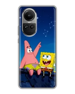 Чохол для OPPO Reno 10 з картинкою «Губка Боб та Патрік вночі»