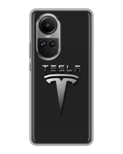 Чохол для OPPO Reno 10 з картинкою «Сталевий логотип Tesla»