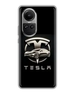 Чохол для OPPO Reno 10 з картинкою «Tesla — срібне авто»