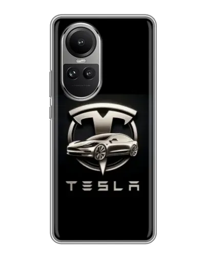 Чохол для OPPO Reno 10 з картинкою «Tesla — срібне авто»