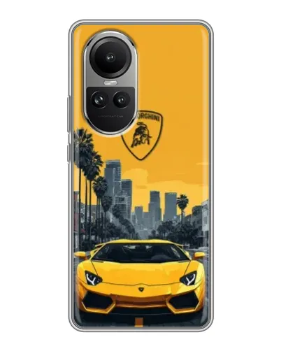 Чохол для OPPO Reno 10 з картинкою «Жовтий Lamborghini місто»