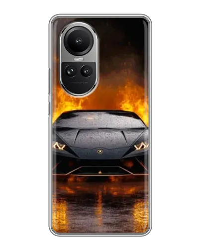 Чохол для OPPO Reno 10 з картинкою «Lamborghini у вогні»