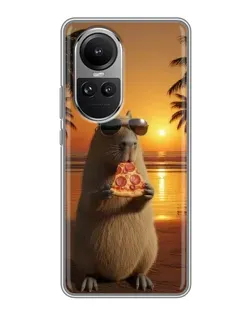 Чохол для OPPO Reno 10 з картинкою «Капібара з піцою»