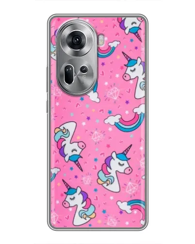 Чехол для OPPO Reno 11 5G с картинкой «Unicorn паттерн розовый»