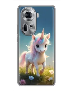 Чехол для OPPO Reno 11 5G с картинкой «Единорог на поляне»