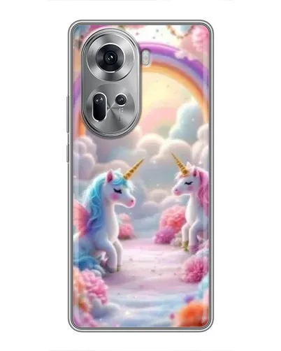 Чехол для OPPO Reno 11 5G с картинкой «Радуга и единороги»