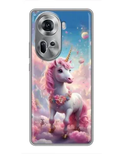 Чехол для OPPO Reno 11 5G с картинкой «Единорог среди облаков»