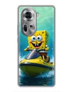 Чехол для OPPO Reno 11 5G с картинкой «Спанч Боб на гидроцикле»