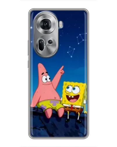 Чехол для OPPO Reno 11 5G с картинкой «Губка Боб и Патрик ночью»