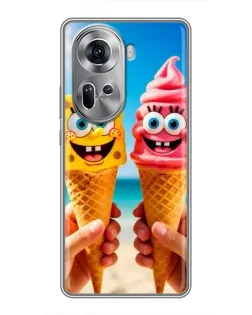 Чехол для OPPO Reno 11 5G с картинкой «Спанч Боб мороженое»