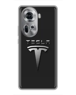 Чехол для OPPO Reno 11 5G с картинкой «Стальной логотип Tesla»