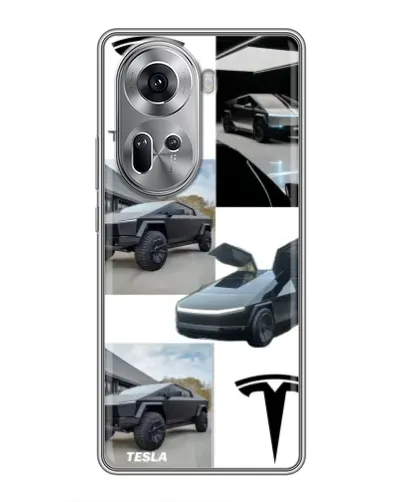 Чехол для OPPO Reno 11 5G с картинкой «Коллаж Cybertruck Tesla»
