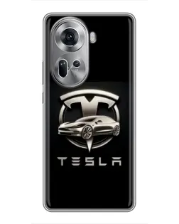 Чехол для OPPO Reno 11 5G с картинкой «Tesla — серебристое авто»
