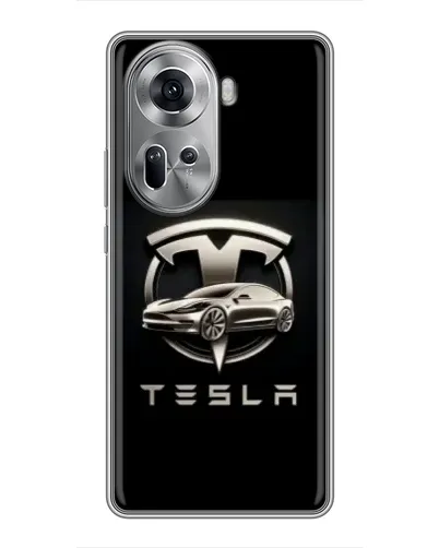 Чехол для OPPO Reno 11 5G с картинкой «Tesla — серебристое авто»