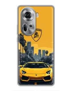 Чехол для OPPO Reno 11 5G с картинкой «Желтый Lamborghini город»