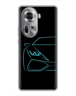 Чехол для OPPO Reno 11 5G с картинкой «Голубой силуэт Lamborghini»