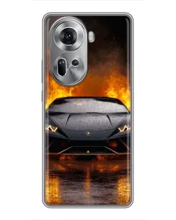 Чехол для OPPO Reno 11 5G с картинкой «Lamborghini в огне»