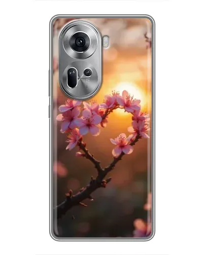 Чехол для OPPO Reno 11 5G с картинкой «Розовый цвет сердце на фоне заката»