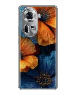 Чехол для OPPO Reno 11 5G с картинкой «Яркая сине-оранжевая флора»