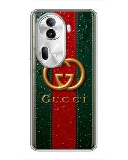 Чехол для OPPO Reno 11 Pro 5G с картинкой «Gucci — фирменная полоса и золото»
