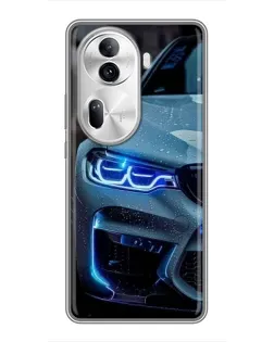 Чехол для OPPO Reno 11 Pro 5G с картинкой «Взгляд BMW с синими фарами»