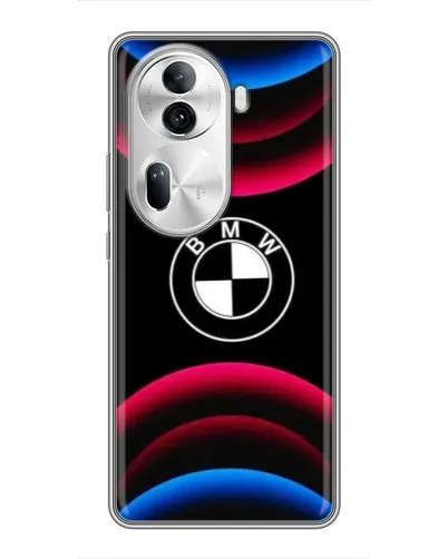 Чехол для OPPO Reno 11 Pro 5G с картинкой «Логотип BMW и неоновые дуги»