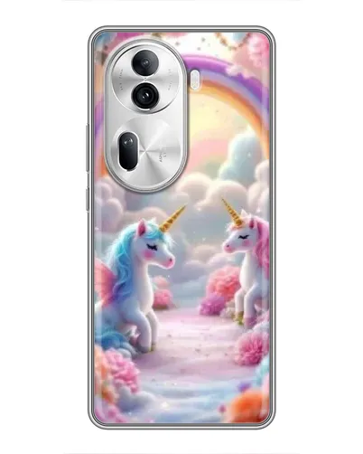 Чехол для OPPO Reno 11 Pro 5G с картинкой «Радуга и единороги»