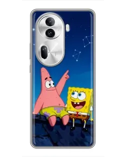 Чехол для OPPO Reno 11 Pro 5G с картинкой «Губка Боб и Патрик ночью»