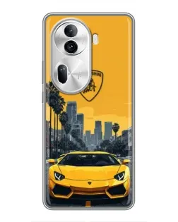 Чехол для OPPO Reno 11 Pro 5G с картинкой «Желтый Lamborghini город»