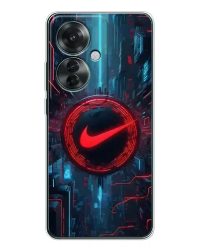Чехол для OPPO Reno 11F с картинкой «Техногенный стиль Nike»