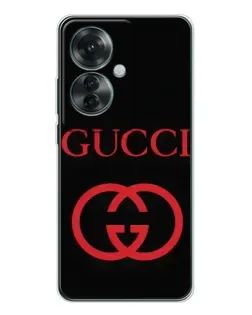 Чехол для OPPO Reno 11F с картинкой «Gucci — красный логотип»