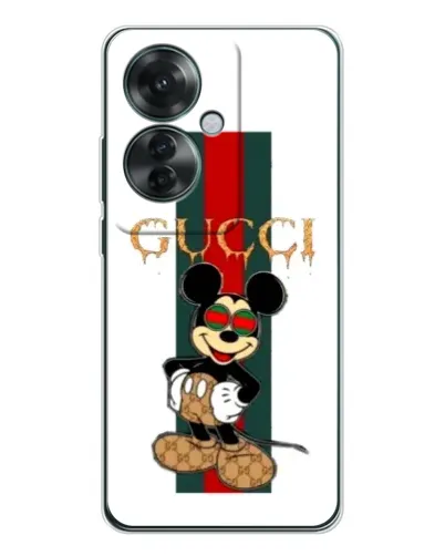 Чехол для OPPO Reno 11F с картинкой «Микки Маус Gucci — полосы»