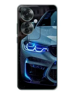 Чехол для OPPO Reno 11F с картинкой «Взгляд BMW с синими фарами»