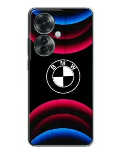 Чехол для OPPO Reno 11F с картинкой «Логотип BMW и неоновые дуги»