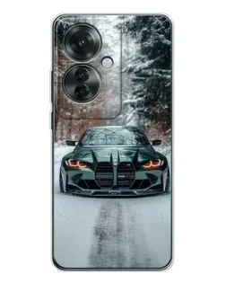 Чехол для OPPO Reno 11F с картинкой «BMW в зимнем лесу»
