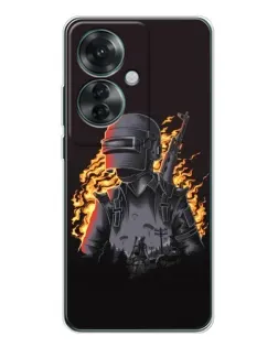 Чехол для OPPO Reno 11F с картинкой «PUBG — огненный силуэт»
