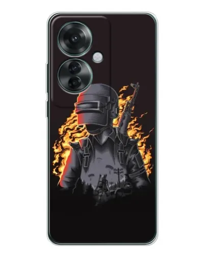 Чехол для OPPO Reno 11F с картинкой «PUBG — огненный силуэт»