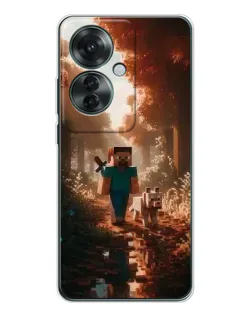 Чехол для OPPO Reno 11F с картинкой «Стив в лесу»