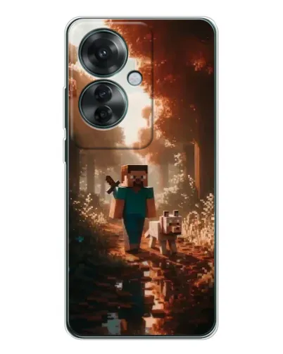 Чехол для OPPO Reno 11F с картинкой «Стив в лесу»
