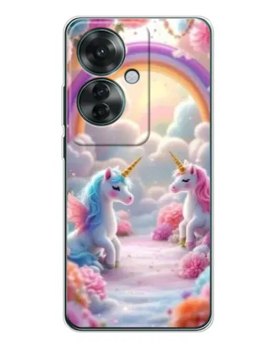 Чехол для OPPO Reno 11F с картинкой «Радуга и единороги»