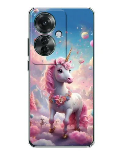 Чехол для OPPO Reno 11F с картинкой «Единорог среди облаков»