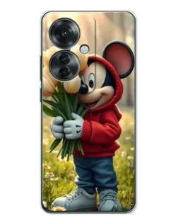 Чехол для OPPO Reno 11F с картинкой «Микки с тюльпанами»
