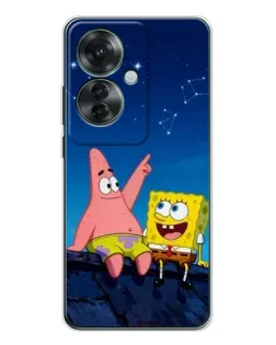 Чехол для OPPO Reno 11F с картинкой «Губка Боб и Патрик ночью»
