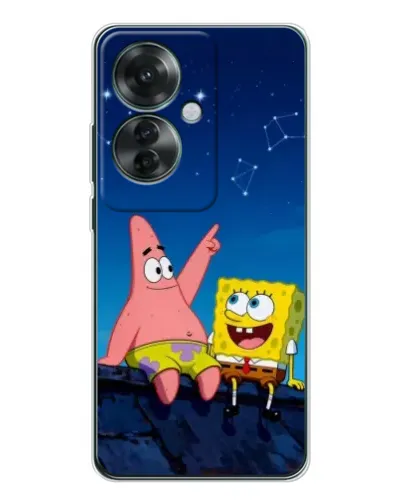 Чехол для OPPO Reno 11F с картинкой «Губка Боб и Патрик ночью»